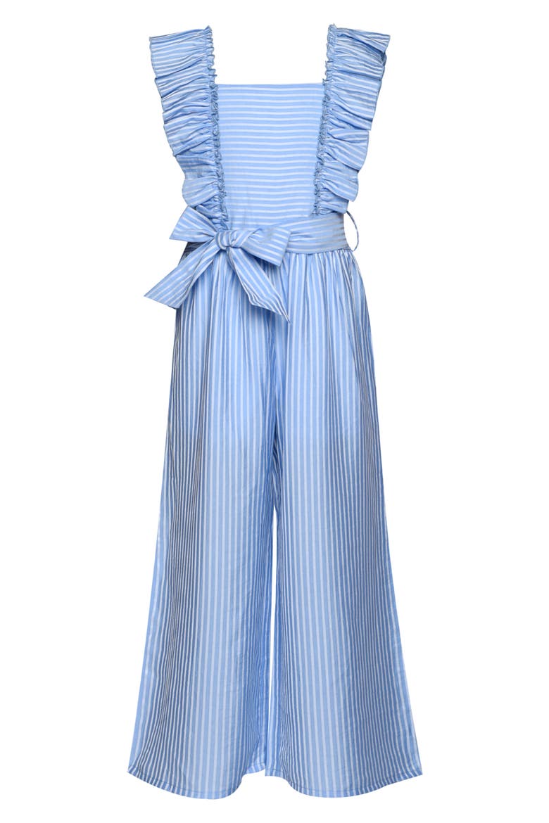 Kids' Stripe Ruffle Sleeveless Jumpsuit, Main, color, BLUE STRIPE