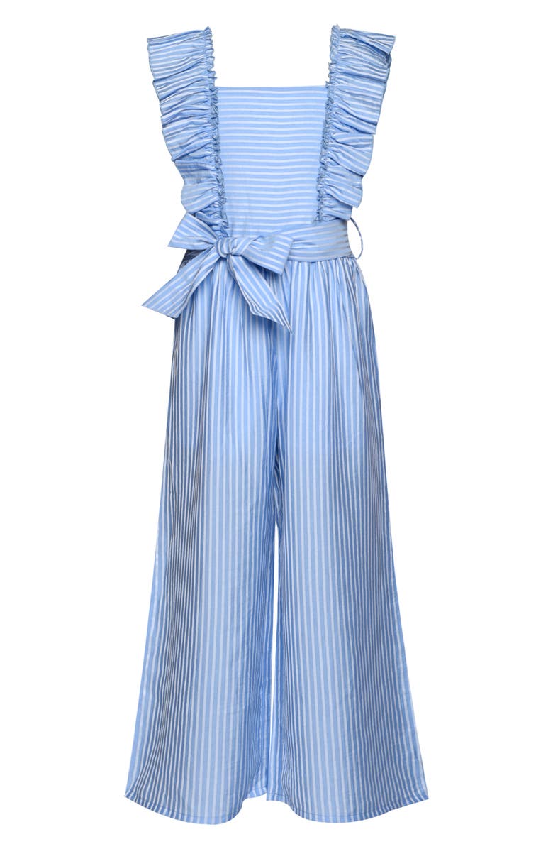 Truly Me Kids' Stripe Ruffle Sleeveless Jumpsuit, Main, color, Blue Stripe