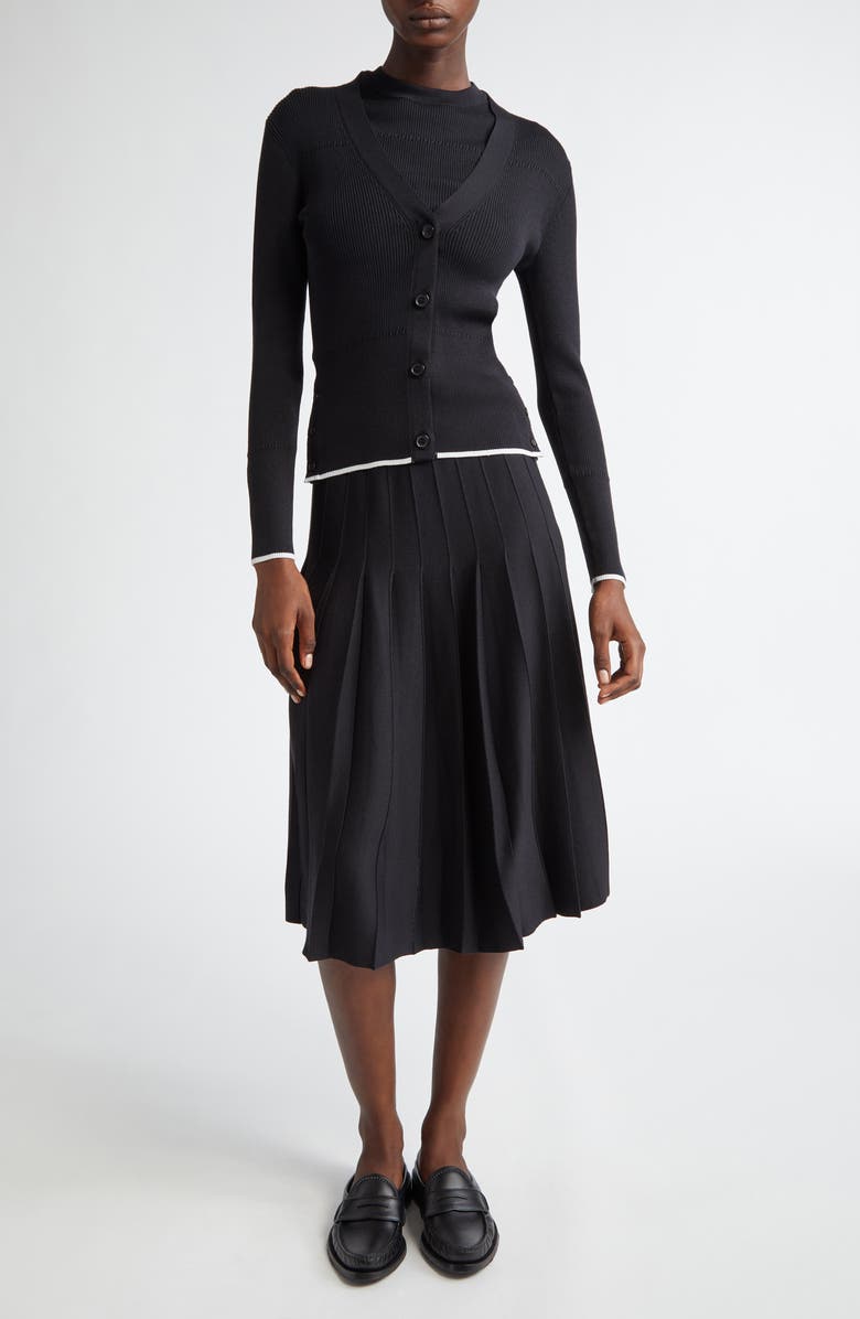 Thom Browne Virgin Wool & Silk Rib Cardigan, Alternate, color, 