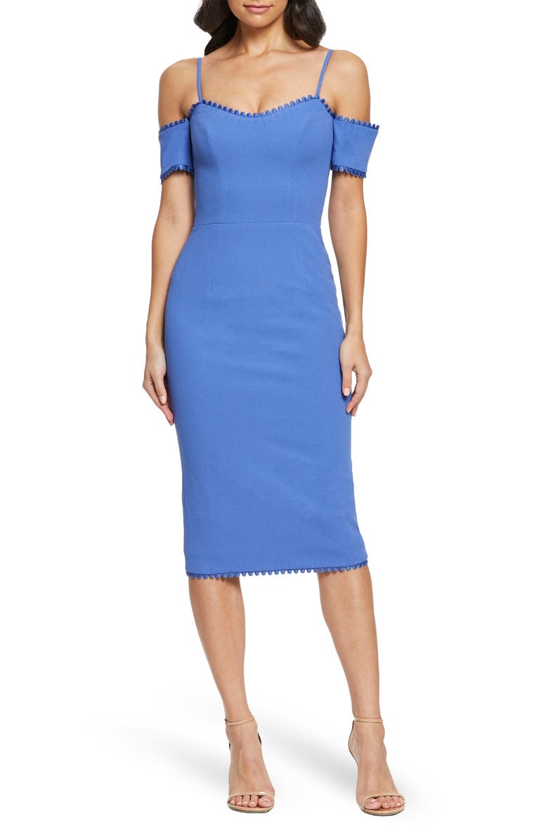 Dress the Population Adrian Cold Shoulder Midi Dress, Main, color, 