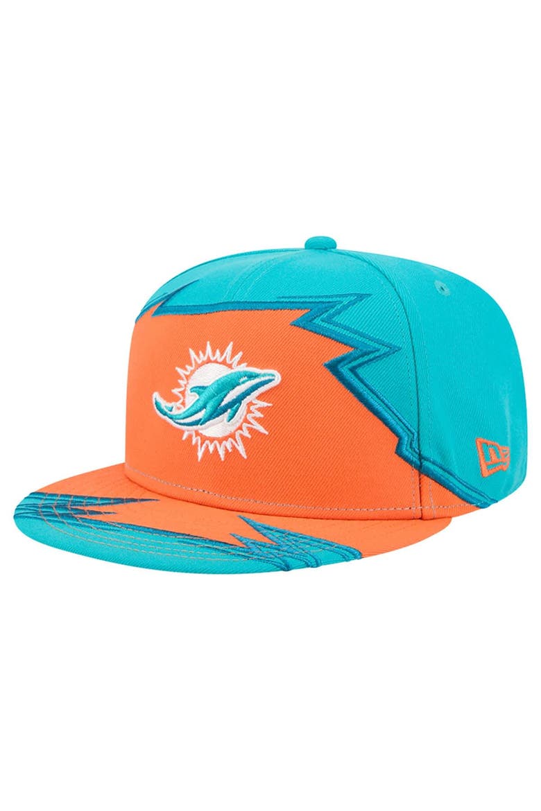 Men's New Era  Aqua/Orange Miami Dolphins Break 59FIFTY Fitted Hat, Main, color, Aqua