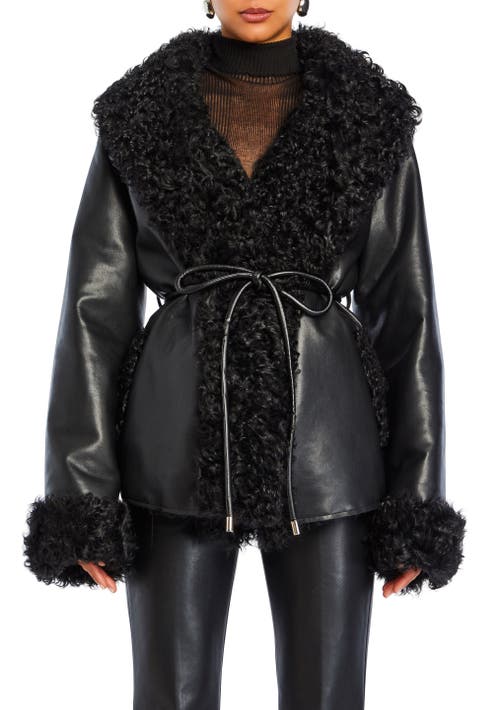 SER.O.YA Roxanne Vegan Leather Coat in Black 