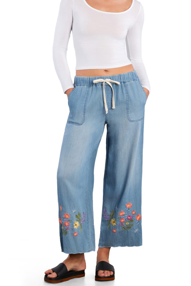 Floral Chain Embroidery Crop Denim Pants, Alternate, color, PURE DENIM