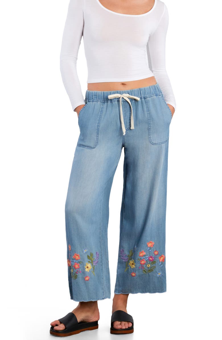 Billy T Floral Chain Embroidery Crop Denim Pants, Alternate, color, Pure Denim
