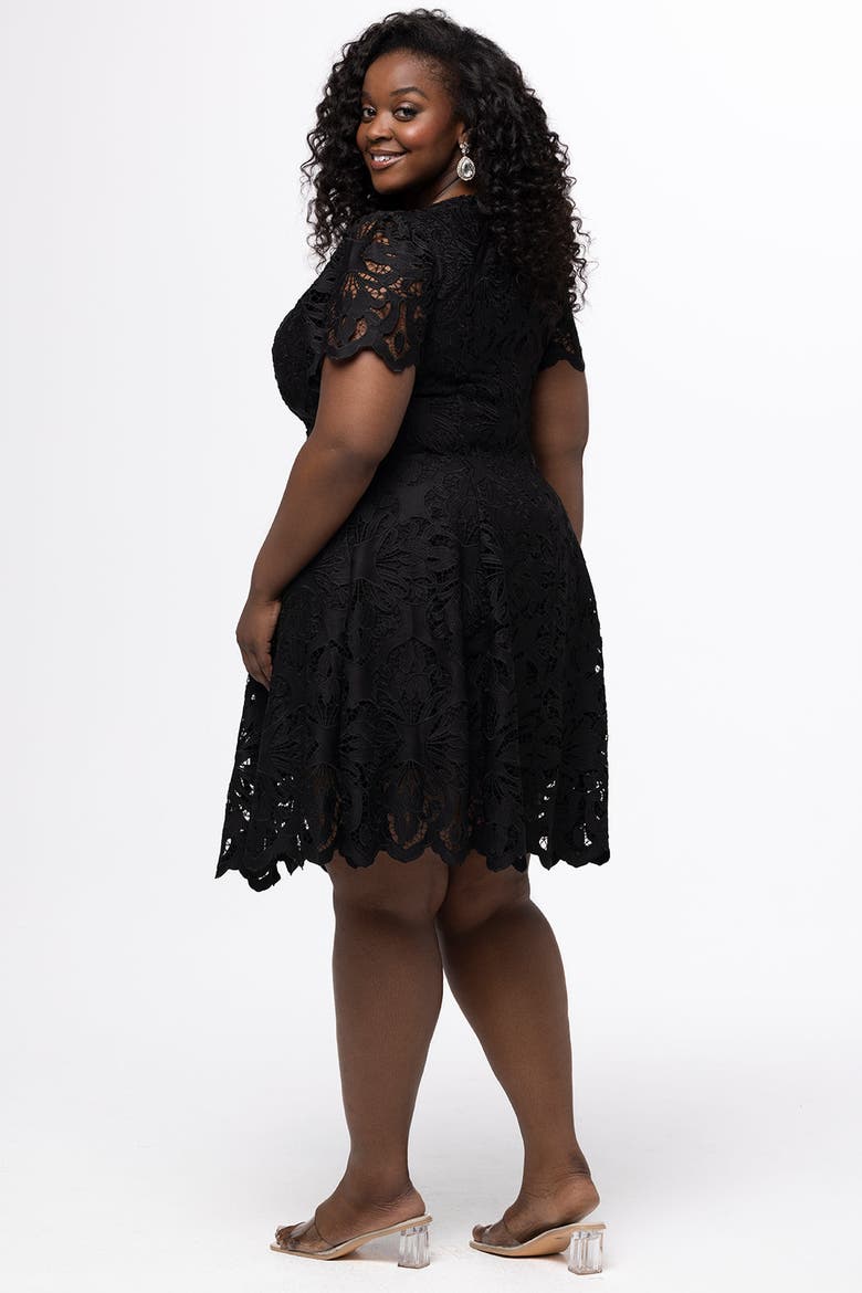 Lace Plus Size  Party Dress with Cap Sleeve, Alternate, color, Black