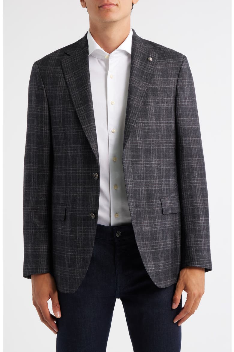 Midland Contemporary Fit Plaid Wool & Silk Blend Sport Coat, Main, color, CHARCOAL
