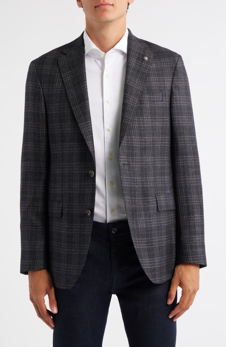 Jack Victor Midland Contemporary Fit Plaid Wool & Silk Blend Sport Coat, Main, color, Charcoal