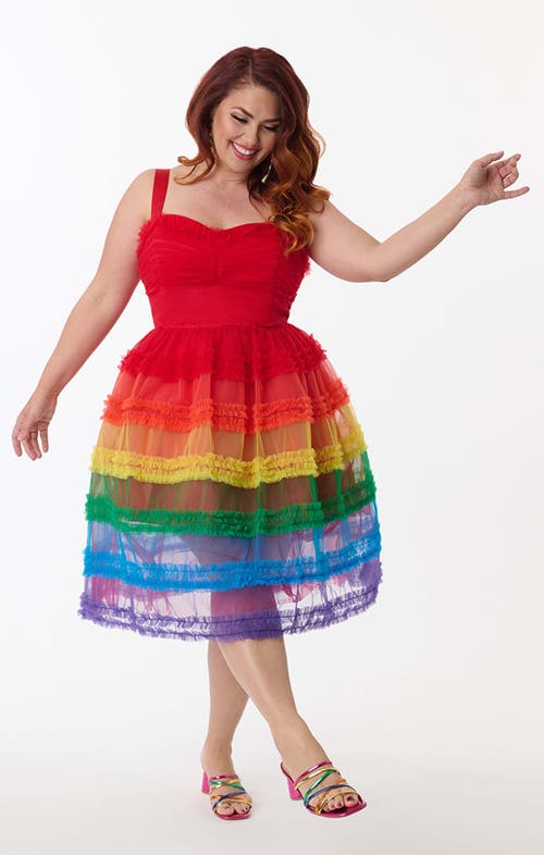 Unique Vintage Plus Size Tiered Sheer Swing Dress In Multi