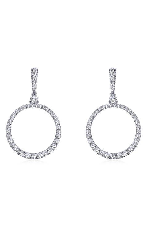 Open Circle Simulated Diamond Drop Earrings