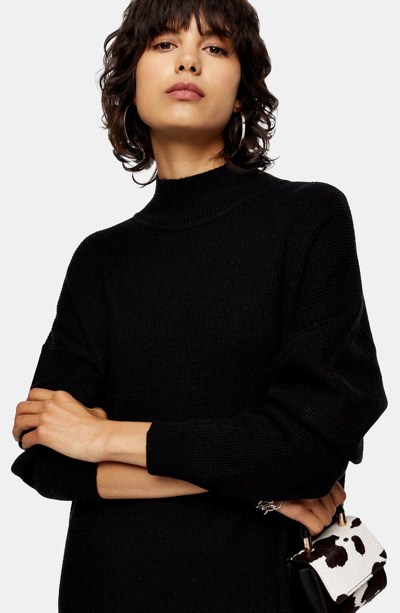 Topshop Ribbed Long Sleeve Funnel Neck Midi Sweater Dress, Alternate, color,