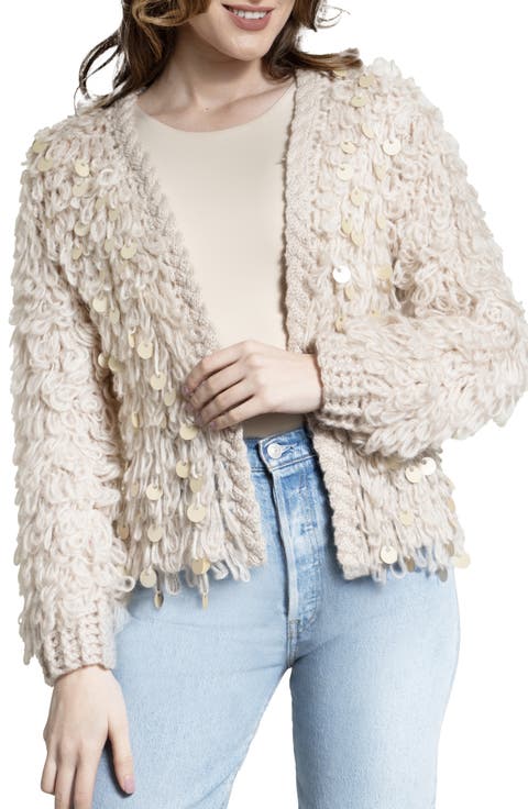Sequin Crochet Loop Knit Cardigan
