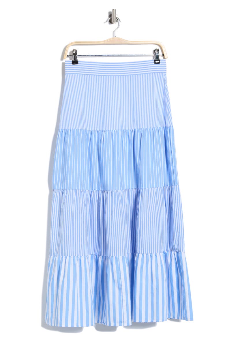 Shelly Tiered Midi Skirt, Alternate, color, SKY/ WHITE