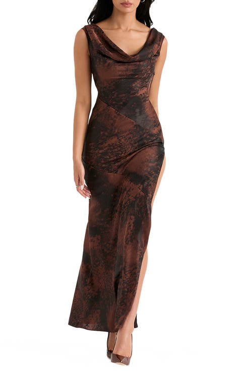 Alaina Cowl Neck Satin Cocktail Dress