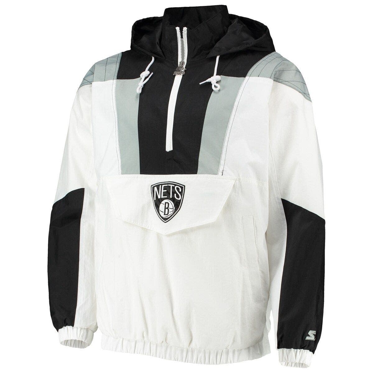 Men's Starter White Brooklyn Nets Striker Crinkle Half-Zip Hoodie Jacket - image 2