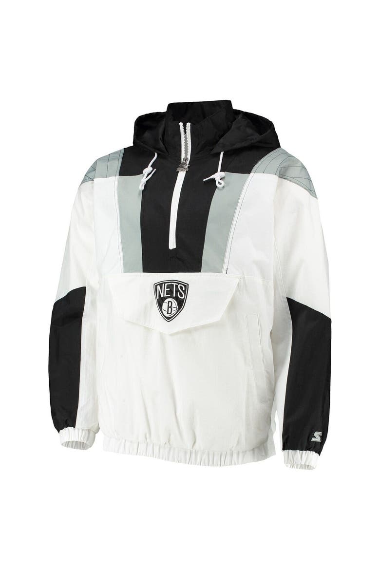 Men's Starter White Brooklyn Nets Striker Crinkle Half-Zip Hoodie Jacket, Alternate, color, White