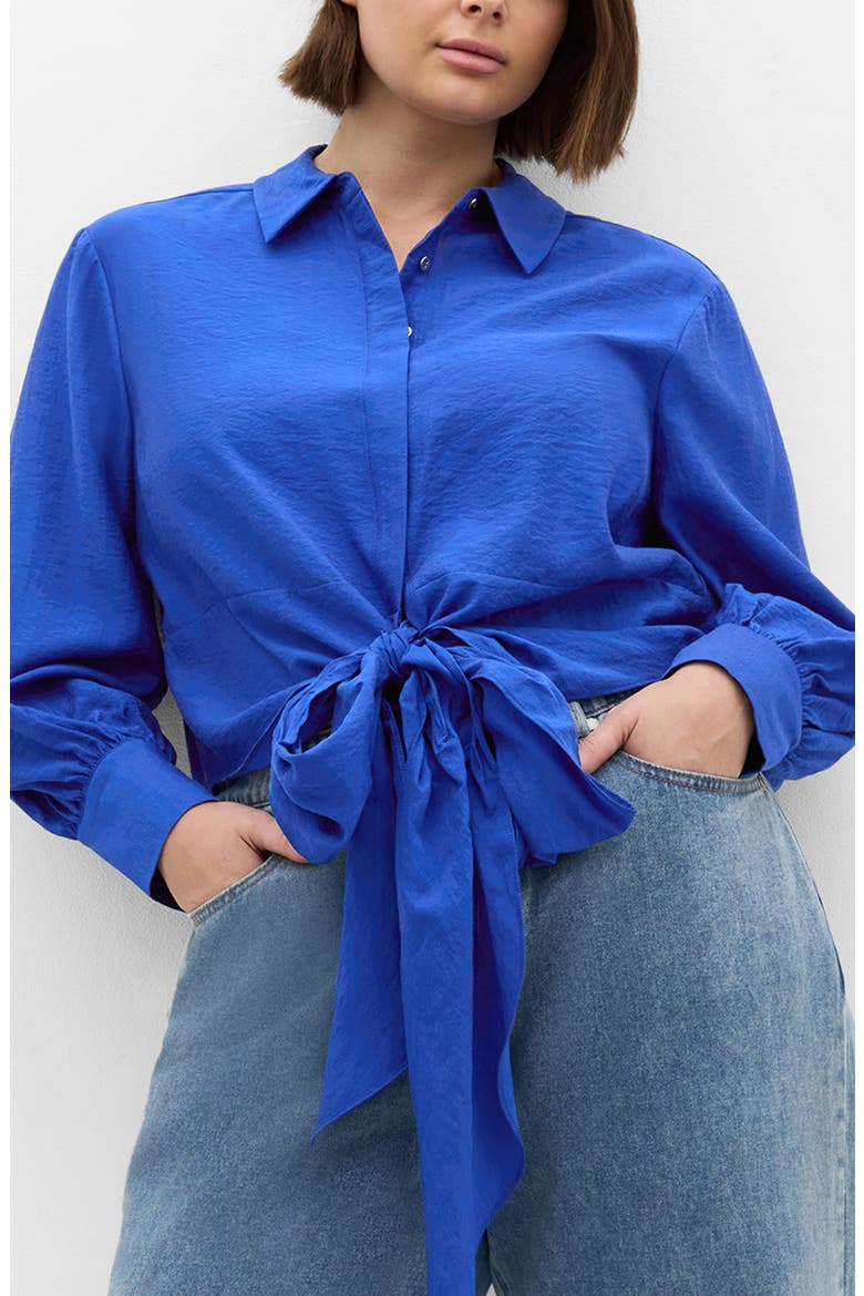Elena Tie Waist Button-Up Shirt, Main, color, CERULEAN