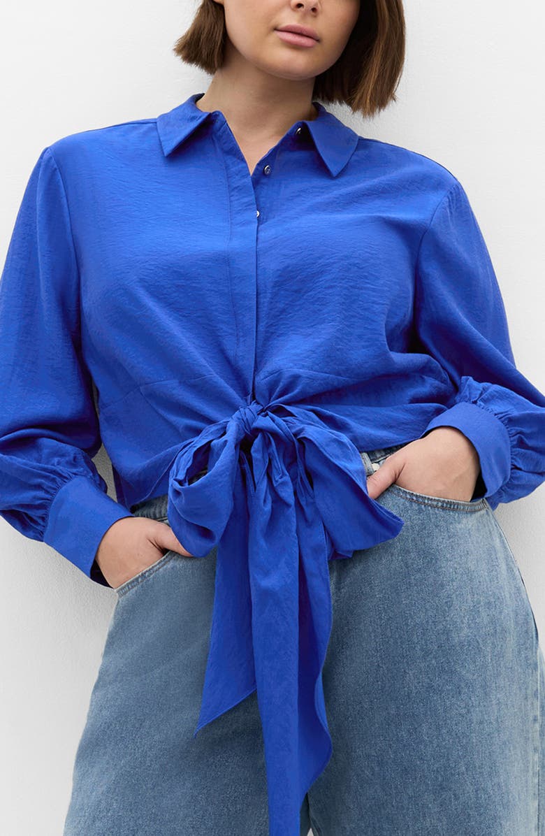 City Chic Elena Tie Waist Button-Up Shirt, Main, color, 