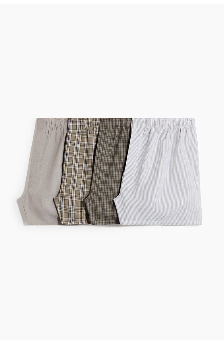 H&M 4-pack Woven Boxer Shorts, Main, color, Khaki Green/Checked
