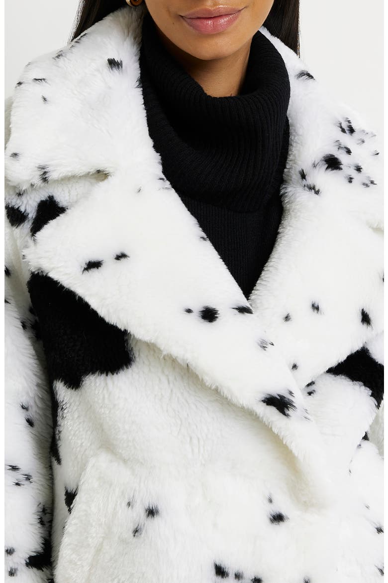 Cow Print Faux Fur Aviator Jacket, Alternate, color, CREAM