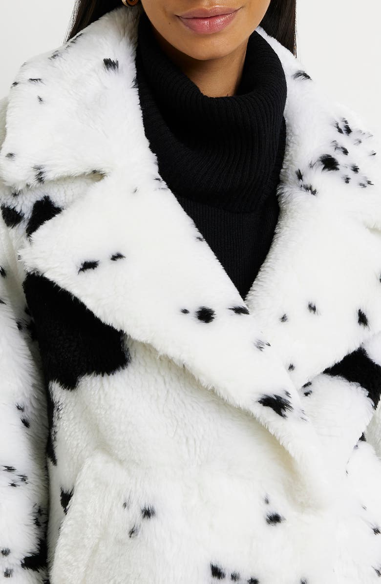 River Island Cow Print Faux Fur Aviator Jacket, Alternate, color,