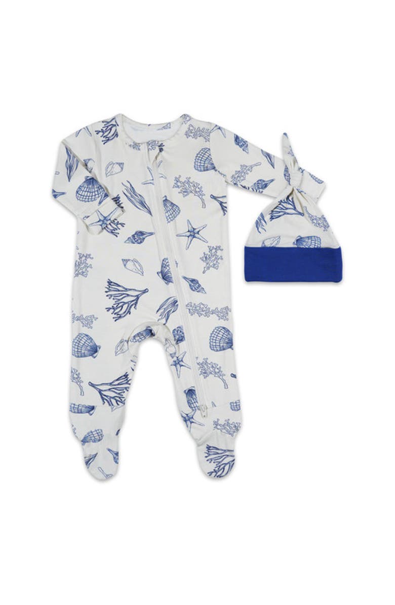 Everly Grey Jersey Long Sleeve Footie & Hat Set, Main, color, Waves