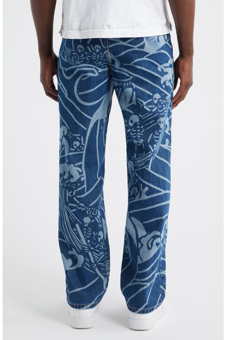 High Tide Laser Print Straight Leg Jeans, Alternate, color, BLUE
