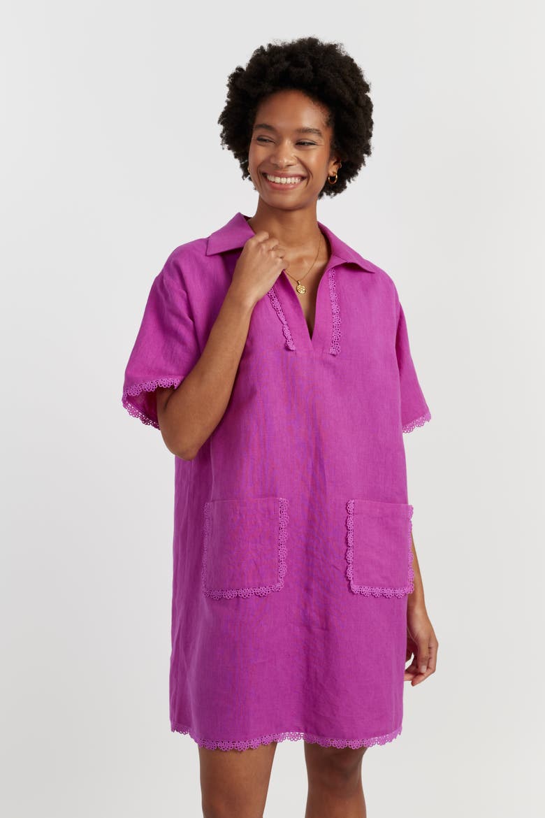 Linen-Blend Scallop Tunic Dress, Main, color, Magenta