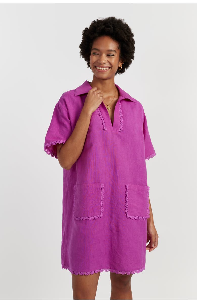 Chinti & Parker Linen-Blend Scallop Tunic Dress, Main, color, Magenta
