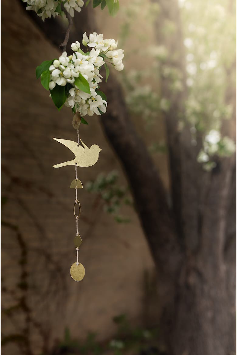 Faye Metal Bird Mirror Hanging Accent, Alternate, color, White