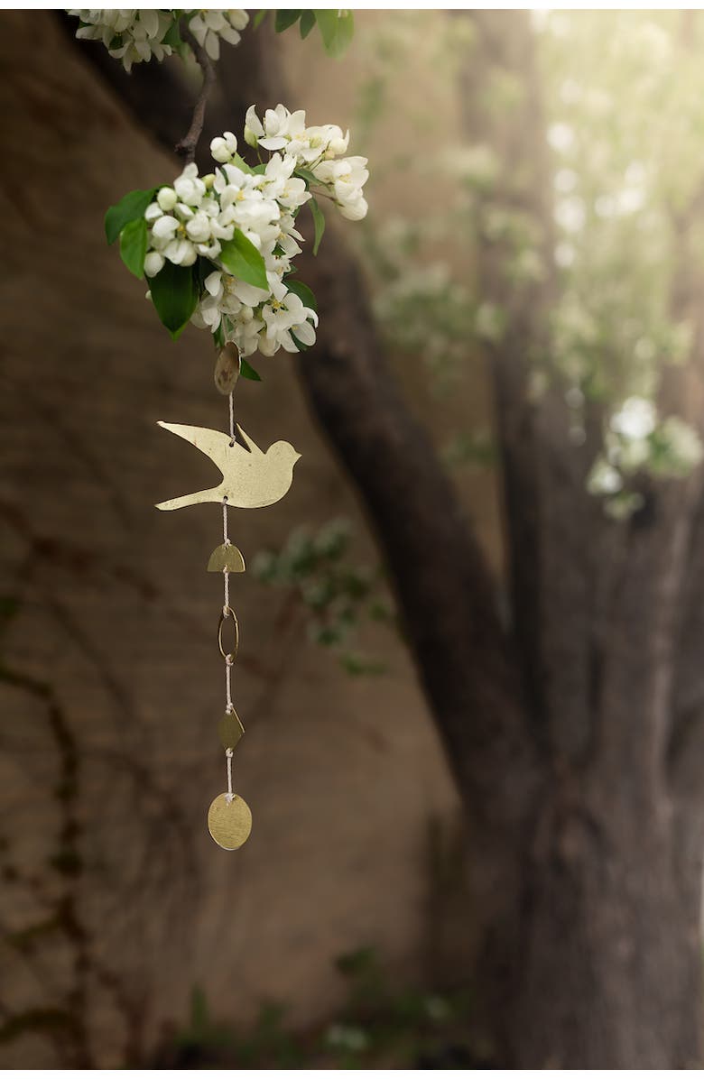 Foreside Home and Garden Faye Metal Bird Mirror Hanging Accent, Alternate, color, White