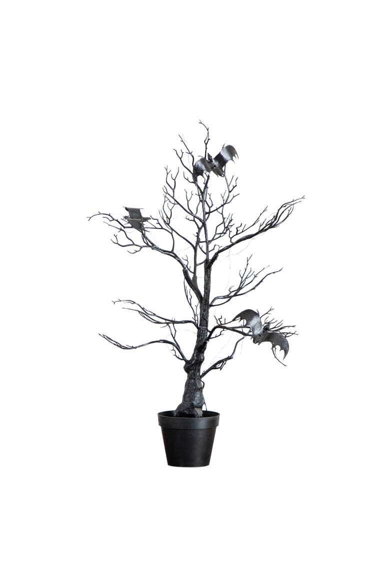 2-ft Pre-Lit Artificial Halloween Black Spooky Twig Tree with Bats and 40 Orange & Purple LED Lights, Main, color, Black