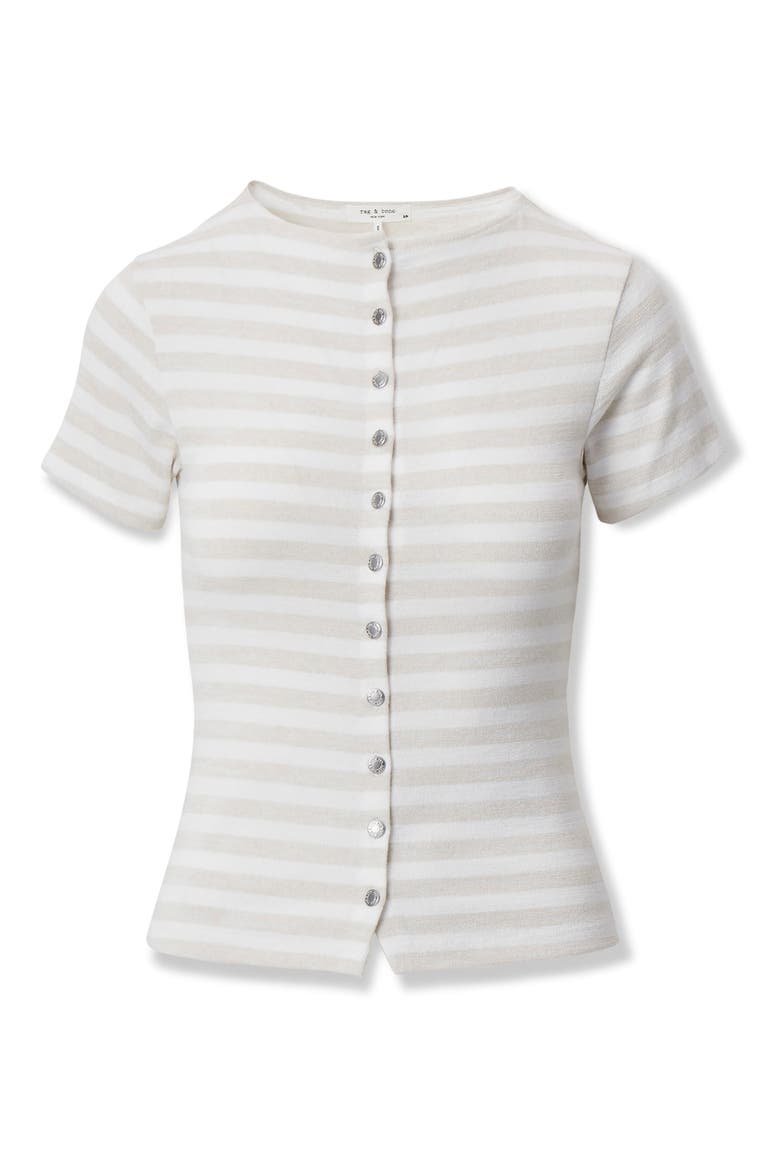 The Knit Stripe Button-Up T-Shirt, Alternate, color, CHALK MULTI