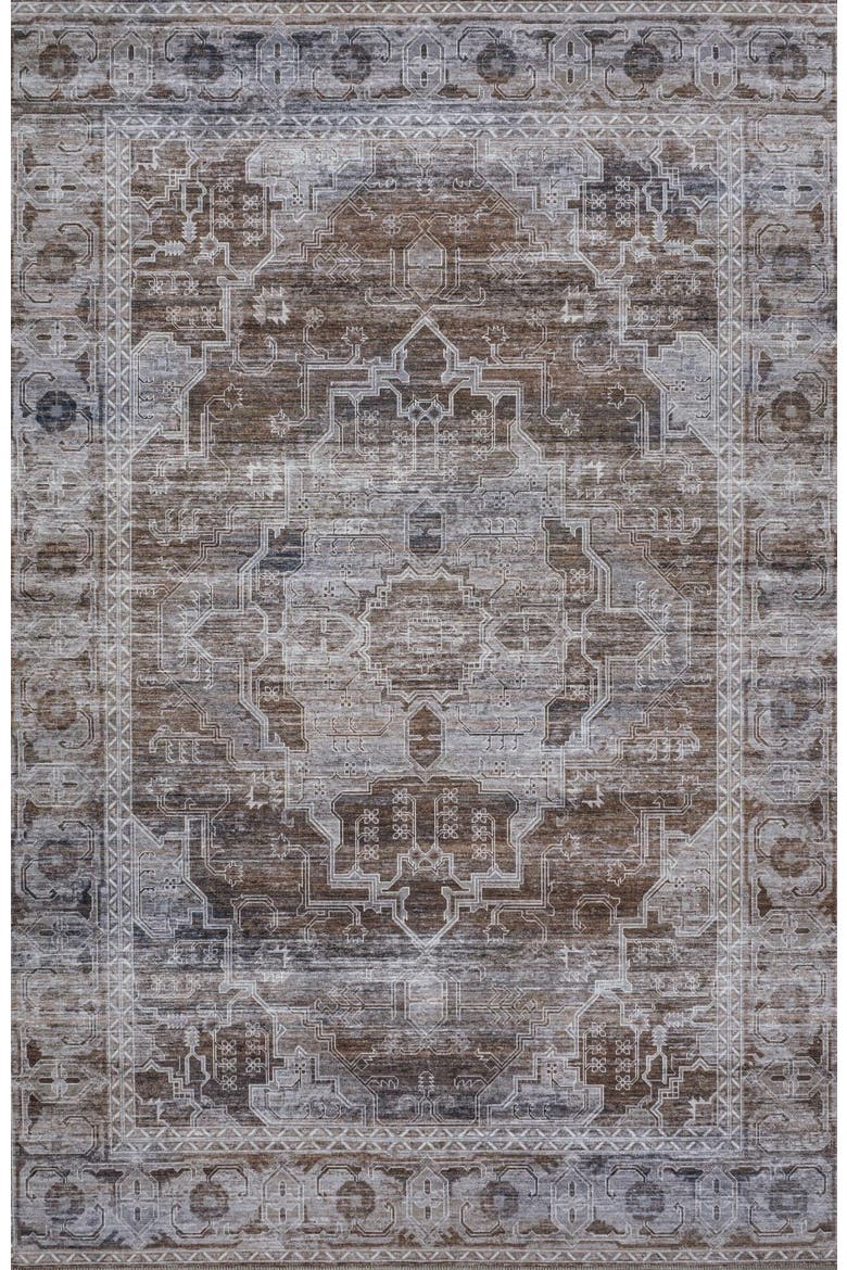 Alanya Ornate Medallion Machine-Washable Area Rug, Main, color, Brown/Light Gray