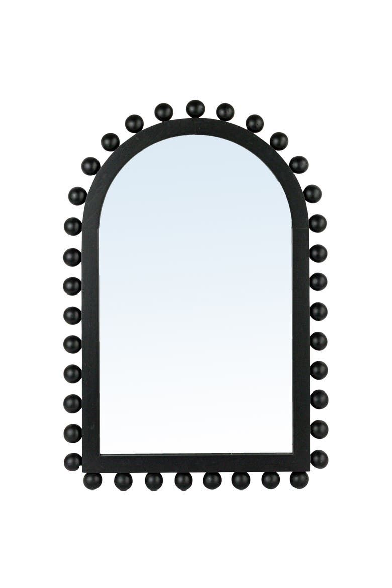 Boho-Southwestern Black Firwood Arched Wall Mirror, Black, Alternate, color, Black