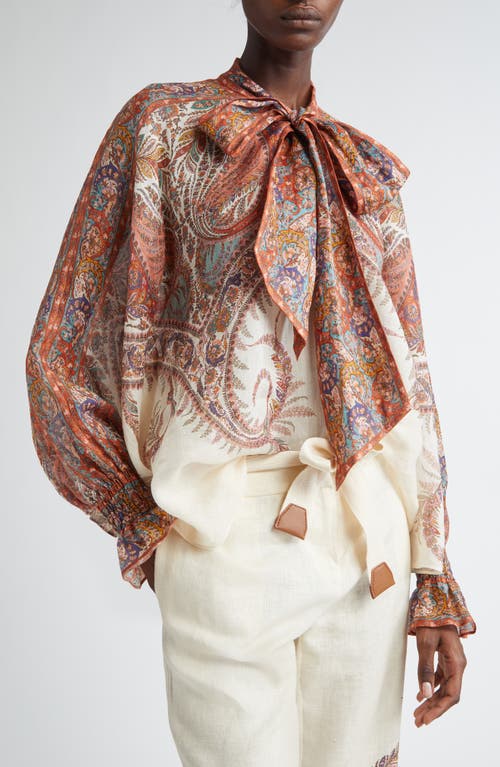 Zimmermann Rhiannon Multicolor Blouse With Tie Closure On The Front And Paisley Print In Ramie Woman In Multi