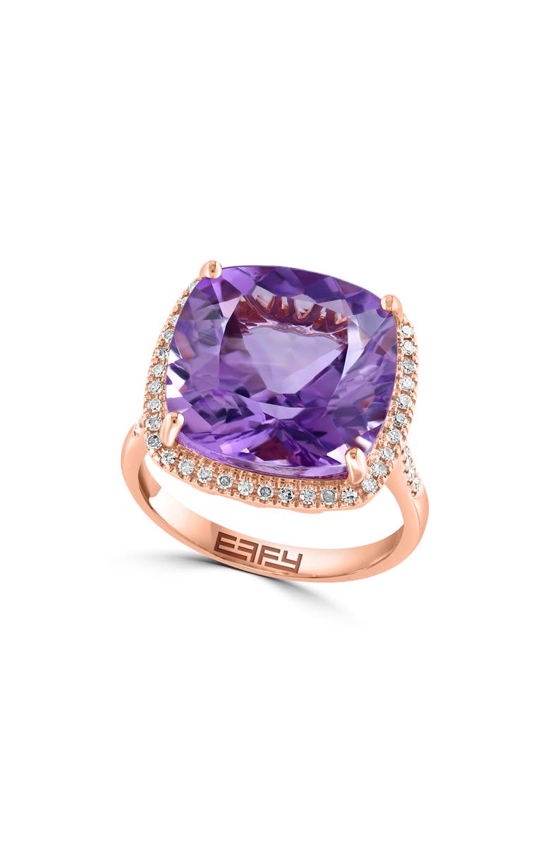 EFFY 14K Rose Gold Amethyst & Diamond Ring, Main, color, 