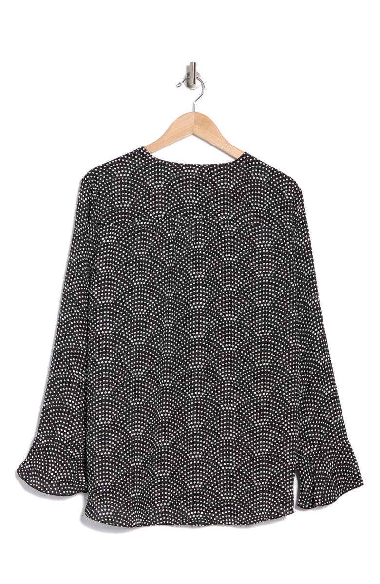 T Tahari Long Sleeve Button-Up Top, Alternate, color, Black Ivory Scalloped Dot
