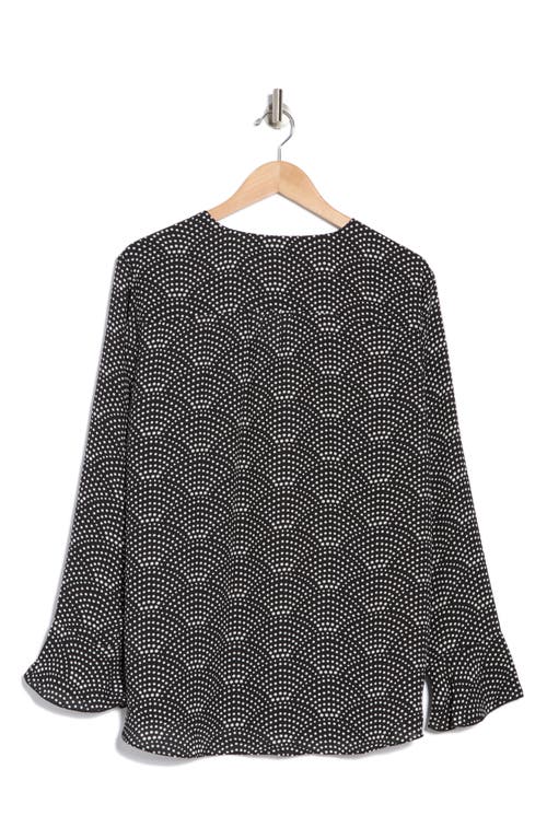 T Tahari Long Sleeve Button-up Top In Black Ivory Scalloped Dot