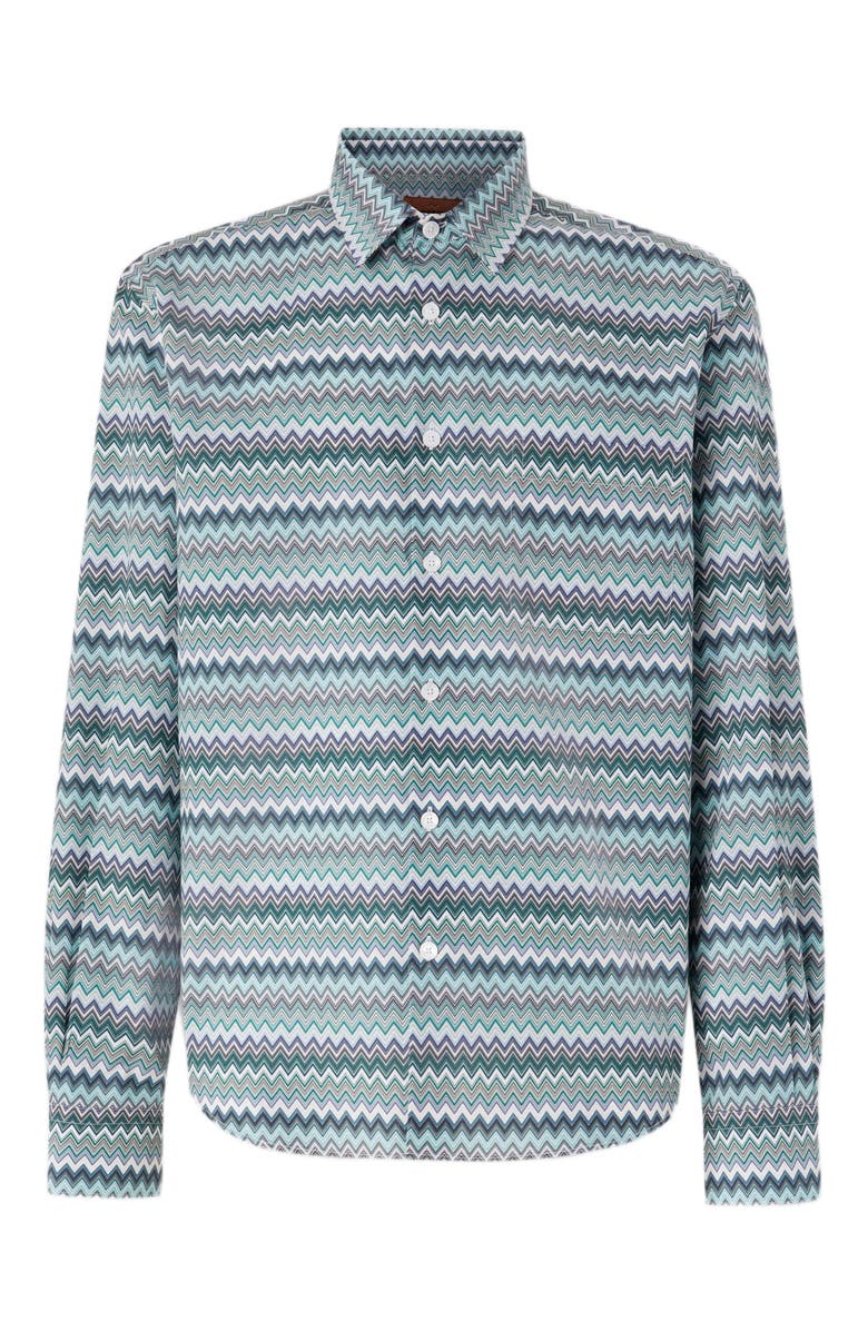Missoni Zig Zag Cotton Poplin Shirt With Breast Pocket, Alternate, color, Green
