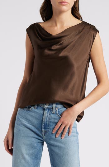 Rails Lilly Cowl Neck Satin Top In Dark Moss
