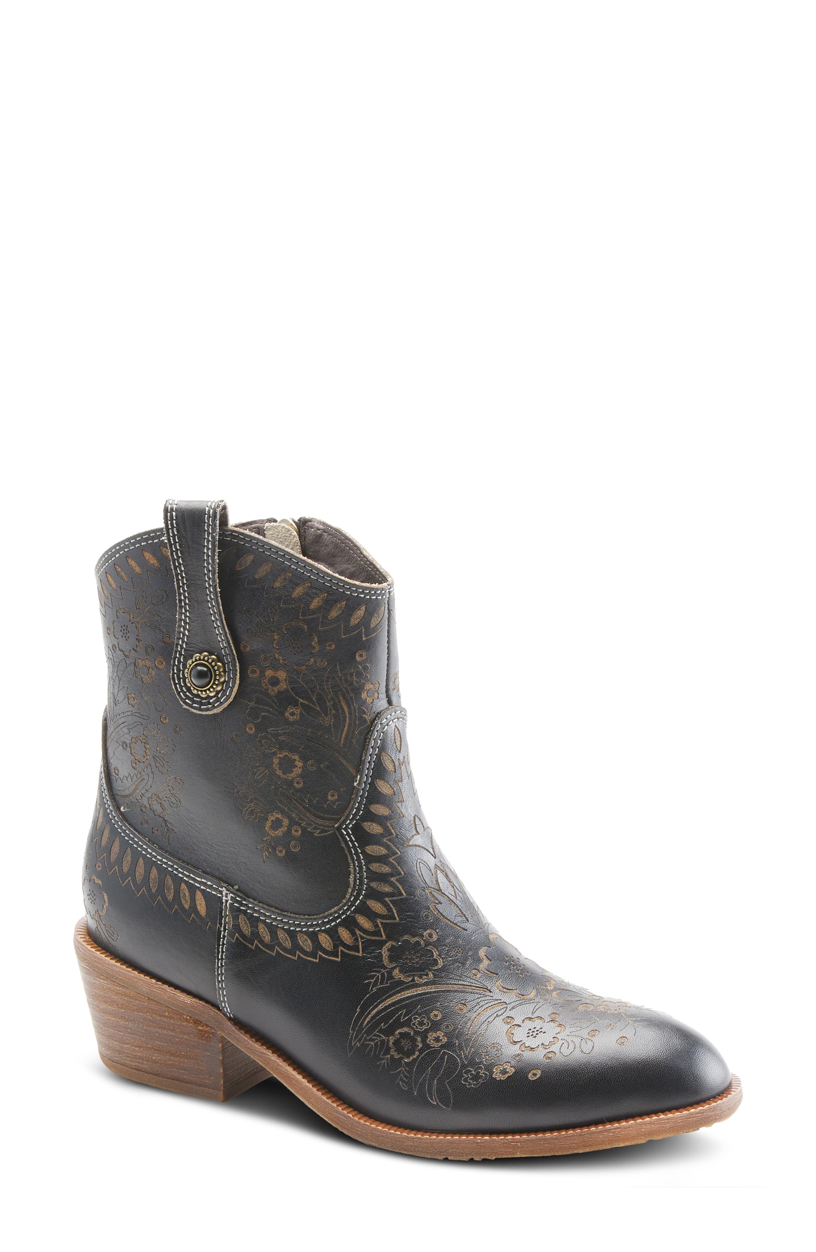 L'Artiste by Spring Step Galop Embossed Floral Leather Bootie, Main, color, 