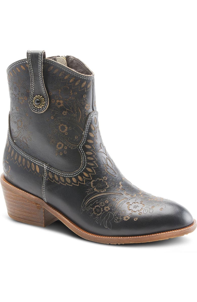 L'Artiste by Spring Step Galop Embossed Floral Leather Bootie, Main, color,