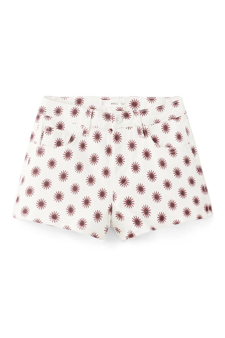 Floral Print Denim Shorts, Main, color, OFF WHITE