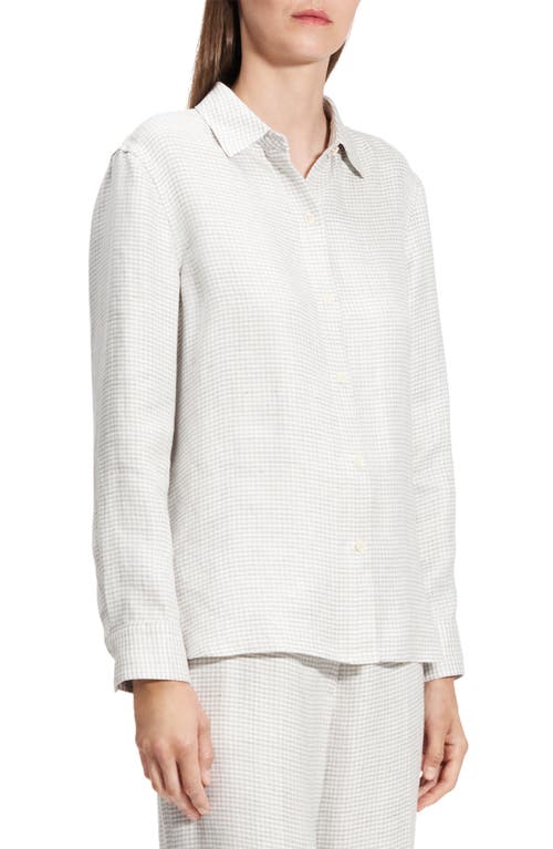 Theory B.mela Houndstooth Linen Blend Button-up Shirt In Neutral