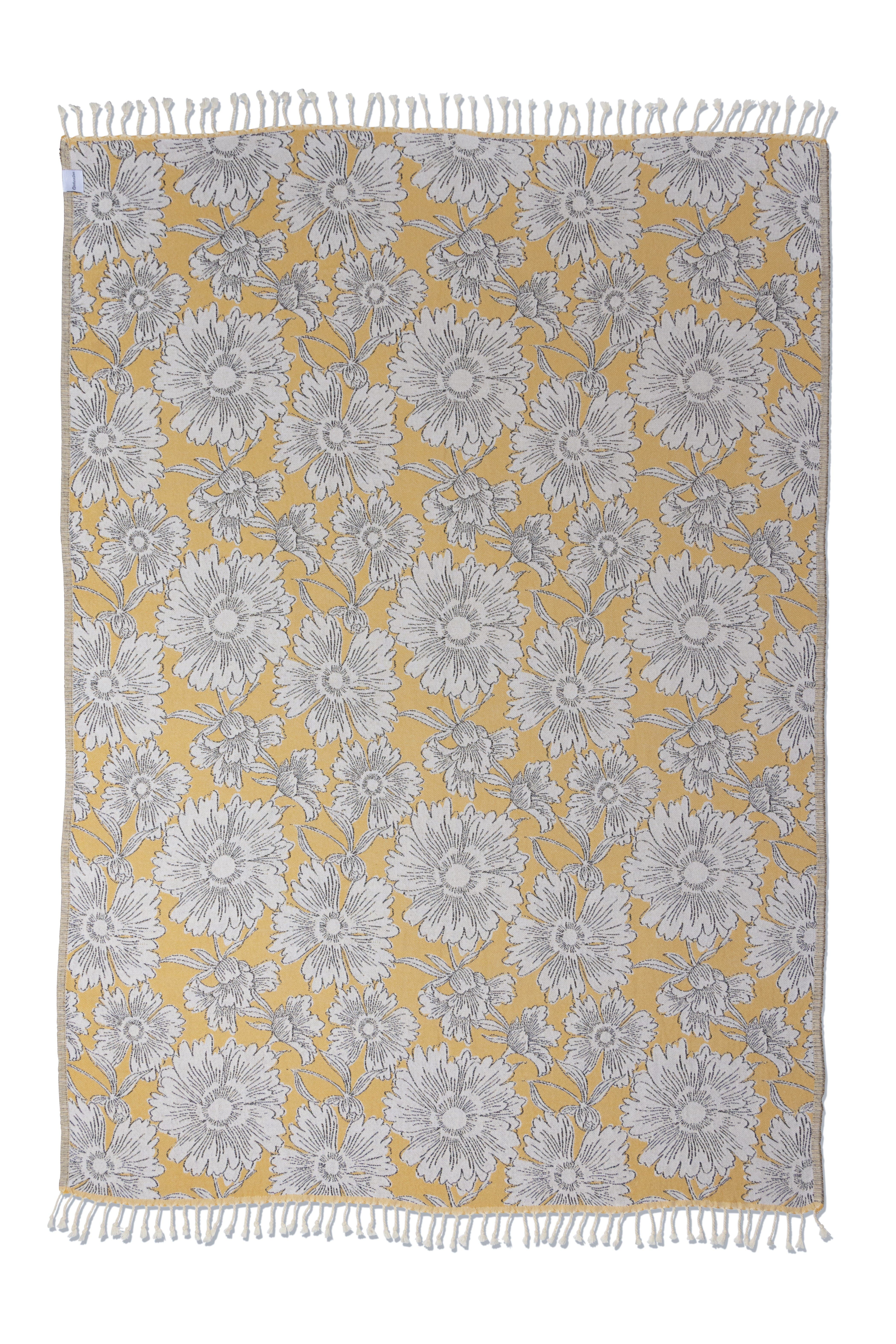InfuseZen Garden Flower Organic Cotton Medium Weight Throw Blanket - Golden Yellow