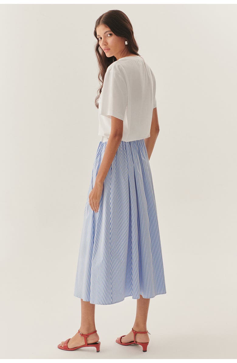 Exquise Crew Neck Short Sleeve Embroidered Midi Dress, Alternate, color, Blue-White