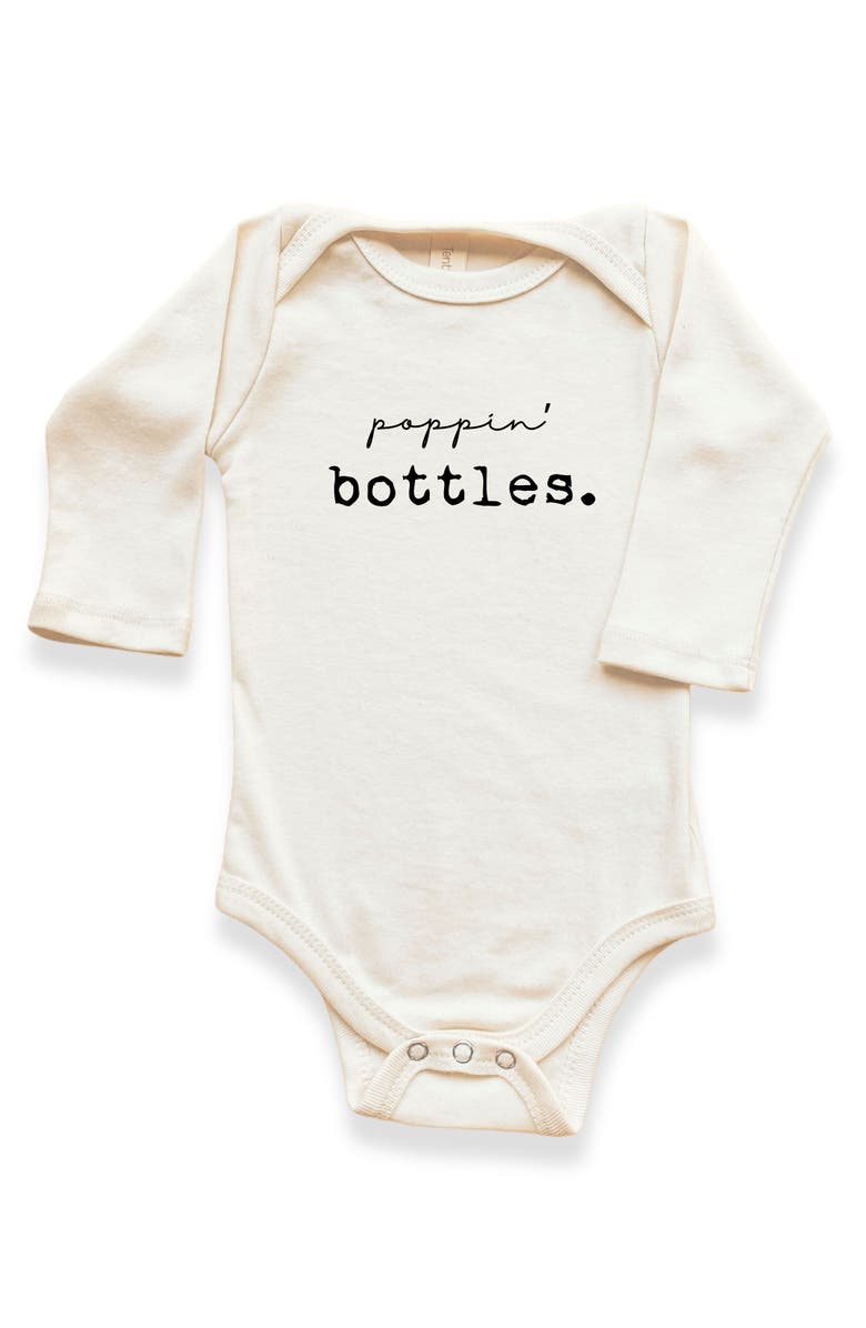 Tenth & Pine Poppin' Bottles - Organic Baby Bodysuit Long Sleeve, Main, color, Natural Black Lettering