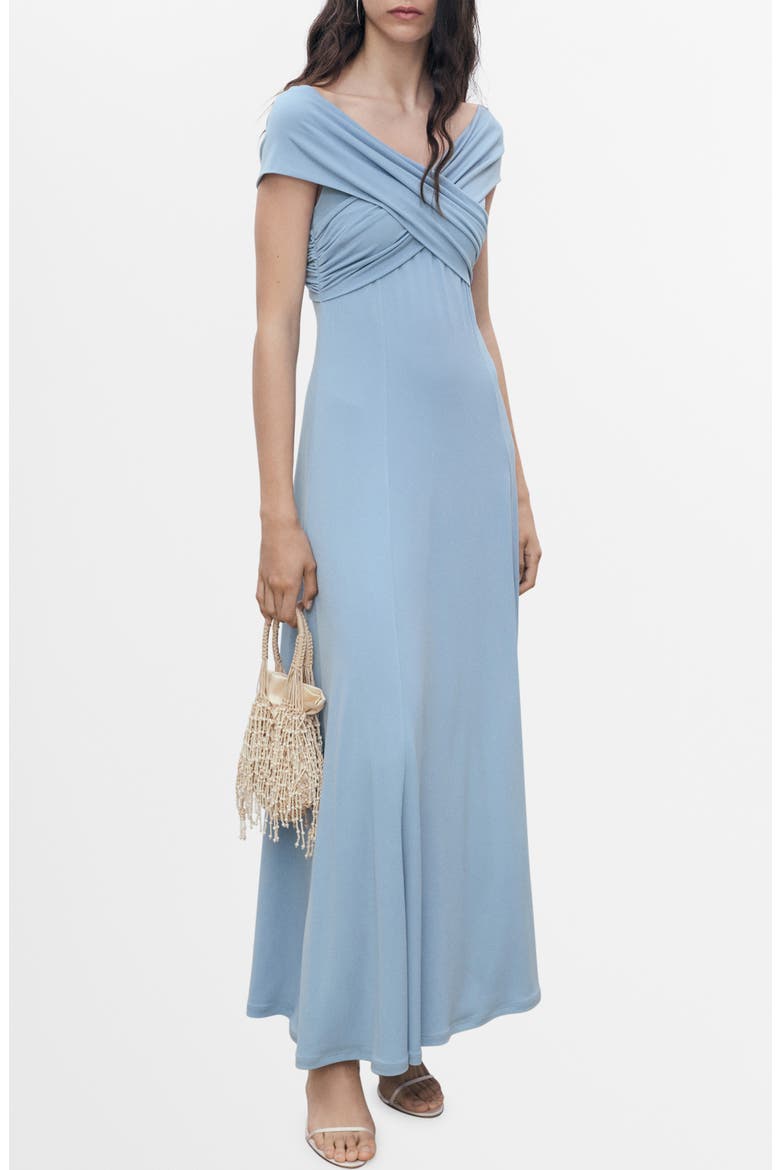 Crossover Neck A-Line Gown, Main, color, BLUE