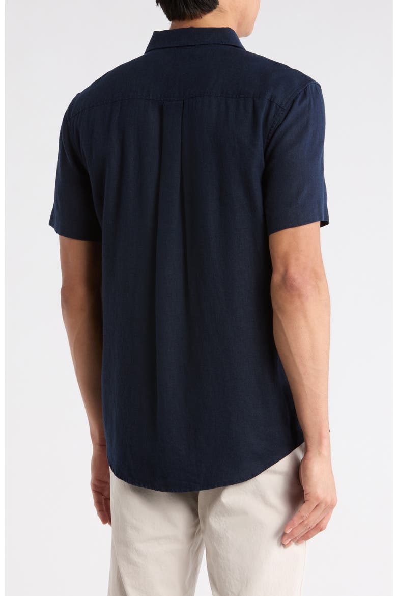 Short Sleeve Linen Blend Button-Up Shirt, Alternate, color, NAVY SAPPHIRE