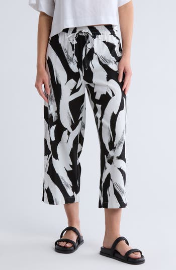 Dkny Patterned Linen Blend Pants In White